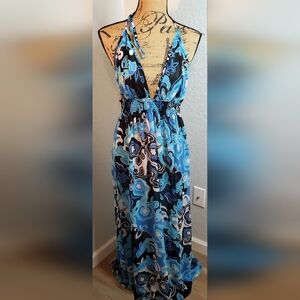 Jessica Simpson Vibrant Blue Patterned Maxi Dress Cover Up.